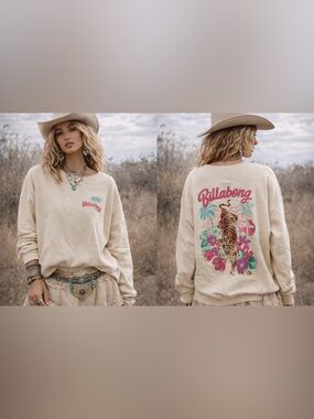 Billabong Cream Sweatshirt with Tropical Tiger Graphic